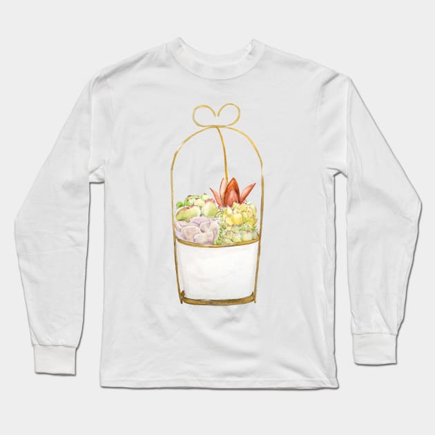 botanical succulent in a golden rack watercolor 2 Long Sleeve T-Shirt by colorandcolor